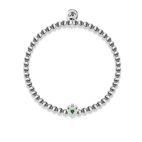 Mai | Smaragd-Geburtsstein | Silber | Kristall-Herz-Armband